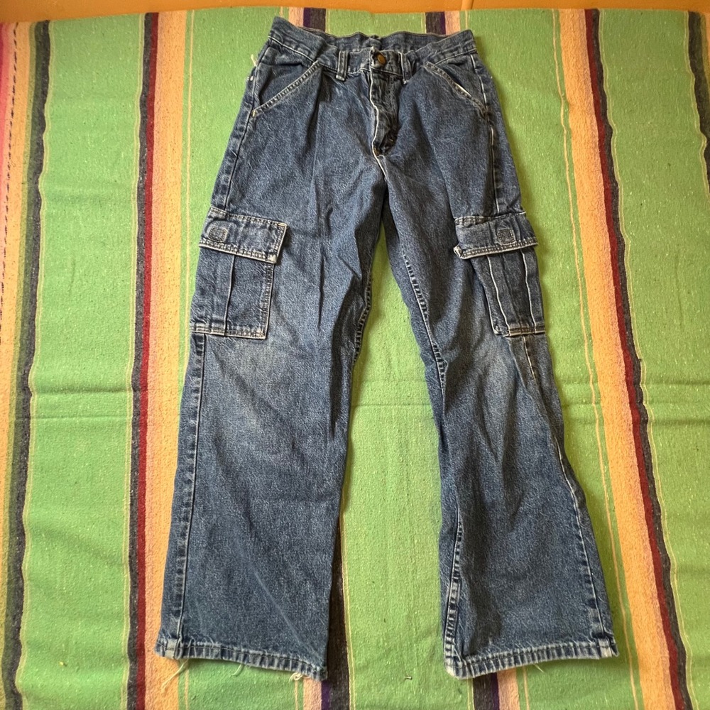 Old Navy Cargo Jeans Boys 14 Blue Wide Leg Distressed Vintage Y2K Utility Pants